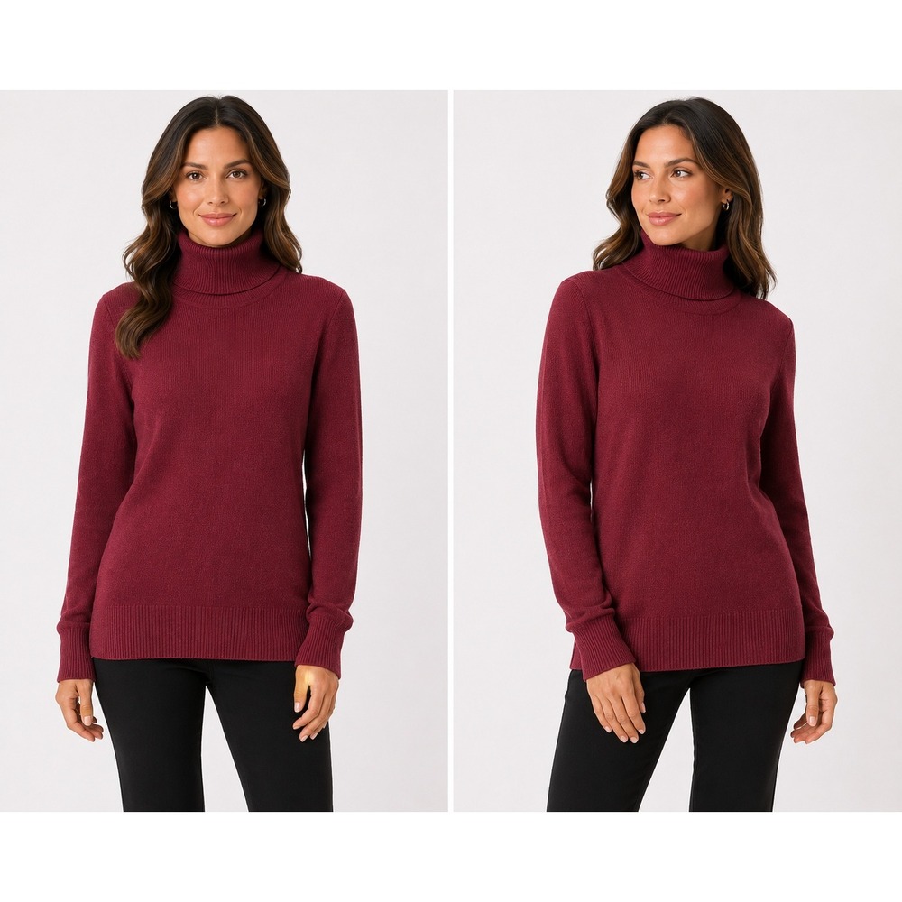 Cielo Womens Ribbed Turtleneck Sweater Burgundy Wine Red Long Sleeve XL
